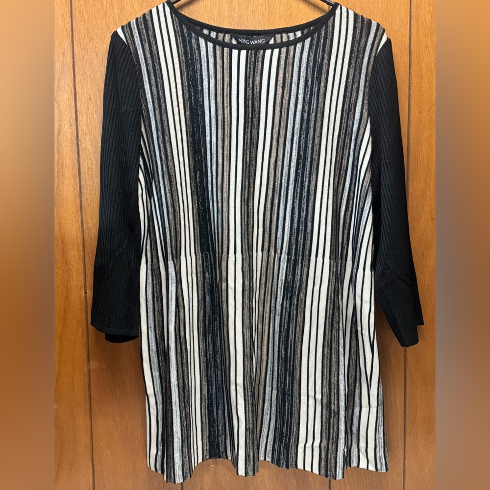 Ming Wang Black and White Striped Knit Top